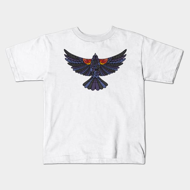 Red Winged Blackbird Geometric Kids T-Shirt by Dragonbudgie